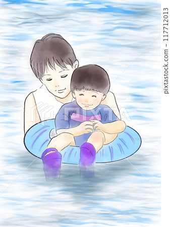 Child and father on a swim ring Child and father on a swim ring 117712013