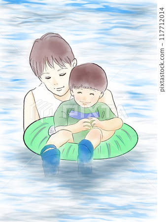 Child and father on a swim ring Child and father on a swim ring 117712014