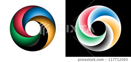 Circle with color segments and gradients. Logo or icon for any project. Red, Green, Black, Yellow and Blue colors parts. 117712093