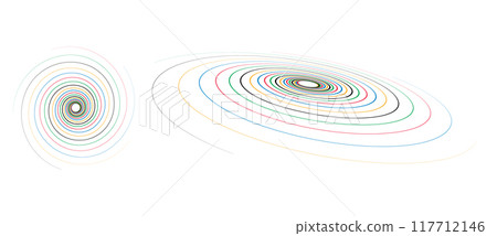 Abstract colorful background in circle. Red, Green, Black, Yellow and Blue colors spiral lines. 117712146