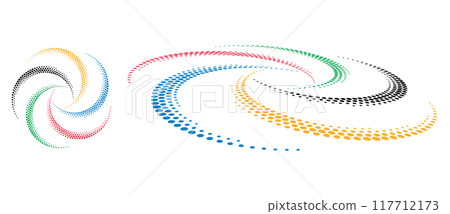 Abstract colorful dotted background. Red, Green, Black, Yellow and Blue colors halftone dots. 117712173
