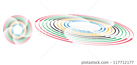 Abstract colorful background in circle. Red, Green, Black, Yellow and Blue colors spiral lines. 117712177