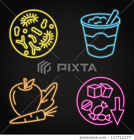 Gut flora neon icon set Gut flora neon icon set 117712277