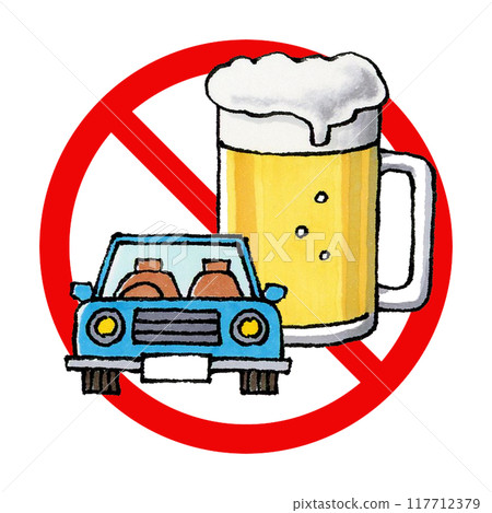 酒後駕車禁止標誌(汽車、生啤酒) 酒後駕車禁止標誌(汽車、生啤酒) 117712379