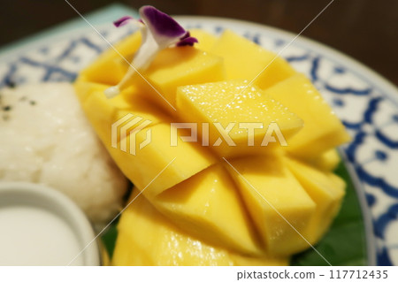 Mango and sticky rice dessert Mango and sticky rice dessert 117712435