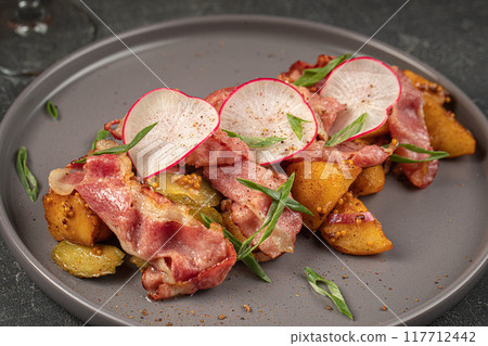 German salad with potato radish and bacon German salad with potato radish and bacon 117712442