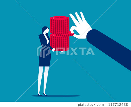 Big hand from the merchant holding a pile of coins inside a part of the coins Big hand from the merchant holding a pile of coins inside a part of the coins 117712488