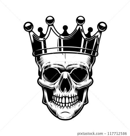 Skull with king crown. Design element for logo, label, sign, emblem. Vector illustration Skull with king crown. Design element for logo, label, sign, emblem. Vector illustration 117712586