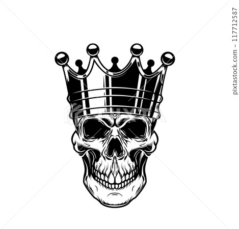 Skull with king crown. Design element for logo, label, sign, emblem. Vector illustration 117712587