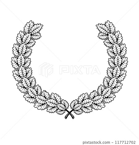 Illustration of oak leaves wreath. Design element for logo, label, sign, emblem. Vector illustration Illustration of oak leaves wreath. Design element for logo, label, sign, emblem. Vector illustration 117712702