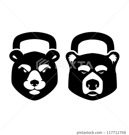 Fitness kettlebell with bear head. Design element for logo, emblem, sign, poster, t shirt. Vector illustration Fitness kettlebell with bear head. Design element for logo, emblem, sign, poster, t shirt. Vector illustration 117712708