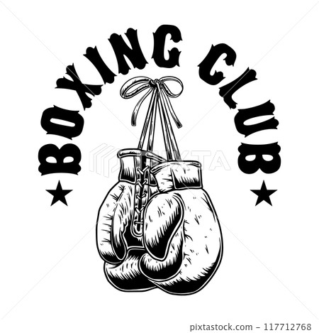 Boxing club. Boxing gloves in vintage style. For poster, t shirt, decoration. Vector illustration Boxing club. Boxing gloves in vintage style. For poster, t shirt, decoration. Vector illustration 117712768