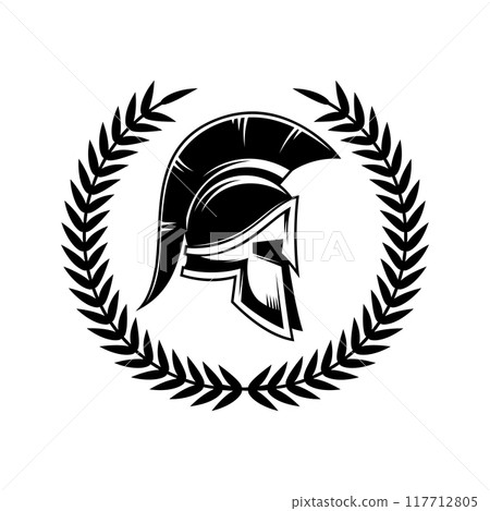 Spartan helmet with laurel wreath. Design element for logo, emblem, sign, poster, t shirt. Vector illustration 117712805