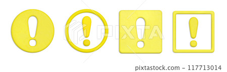 A set of masking tape circle and square three-dimensional yellow exclamation mark icons A set of masking tape circle and square three-dimensional yellow exclamation mark icons 117713014