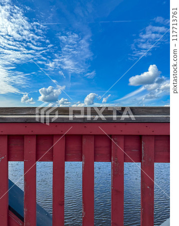 Red enclosure, bright sky in the sea. Red enclosure, bright sky in the sea. 117713761