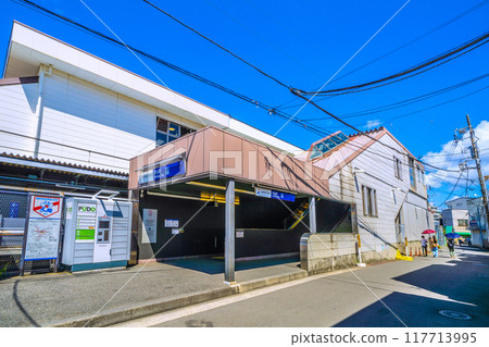 Yokohama cityscape, Japan, August. View of the south exit of SOTETSU Nishiya Station. There are parcel lockers next to the entrance. Yokohama cityscape, Japan, August. View of the south exit of SOTETSU Nishiya Station. There are parcel lockers next to the entrance. 117713995