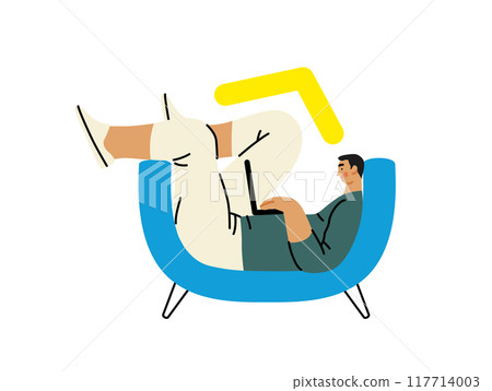 Creative workspace, modern flat vector concept illustration of a man working laying down with a computer Remote work, flexibility, independence, efficiency, mobility, synergy, freedom Creative workspace, modern flat vector concept illustration of a man working laying down with a computer Remote work, flexibility, independence, efficiency, mobility, synergy, freedom 117714003