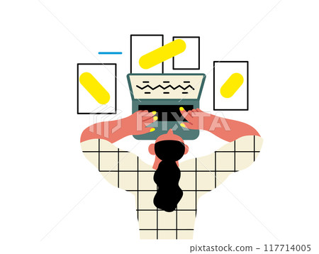 Creative workspace, modern flat vector concept illustration of a woman working laying down with a computer Remote work, flexibility, independence, efficiency, mobility, synergy, freedom Creative workspace, modern flat vector concept illustration of a woman working laying down with a computer Remote work, flexibility, independence, efficiency, mobility, synergy, freedom 117714005