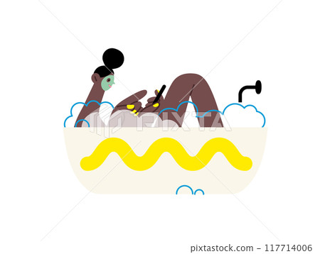 Creative workspace, modern flat vector concept illustration of a woman working sitting with a computer in a bath tube Remote work, flexibility, independence, efficiency, mobility, synergy, freedom Creative workspace, modern flat vector concept illustration of a woman working sitting with a computer in a bath tube Remote work, flexibility, independence, efficiency, mobility, synergy, freedom 117714006