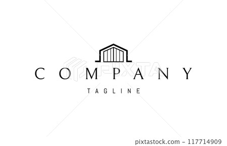 Vector logo with an abstract image of a modern building in a contemporary style. Vector logo with an abstract image of a modern building in a contemporary style. 117714909