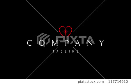 Vector red logo with an abstract image of a heart with a star inside. Vector red logo with an abstract image of a heart with a star inside. 117714910