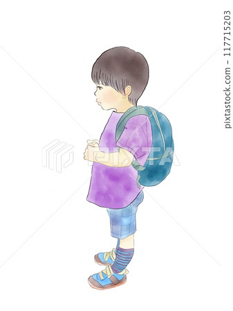 Illustration of a boy carrying a backpack 117715203