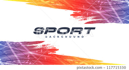 Blue Red and Yellow Gradient Brush Background with Halftone Effect. Colorful Grunge Background for Sports Banner or Poster Design Element 117715330