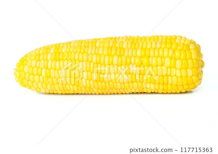 Yellow corn close up on white background. Yellow corn close up on white background. 117715363
