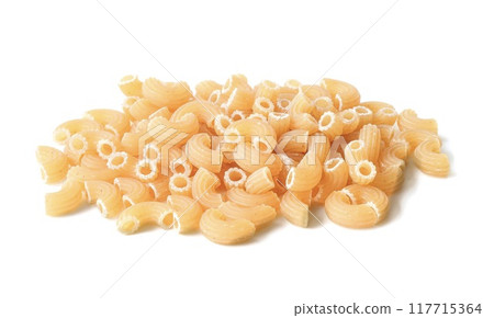 Macaroni pasta close up on white background. 117715364