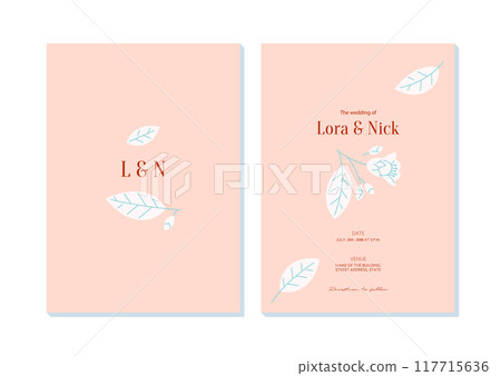 Floral wedding invitation card template design with light flowers on pink background 117715636