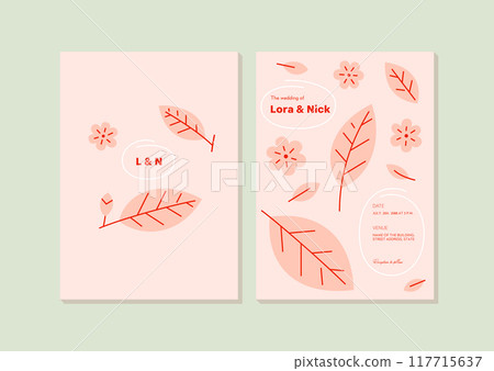 Floral wedding invitation card template design with flowers on pink background Floral wedding invitation card template design with flowers on pink background 117715637