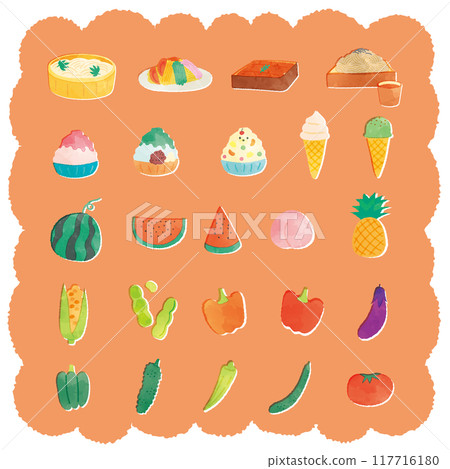 Watercolor summer delicious food material with background Watercolor summer delicious food material with background 117716180