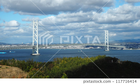 A clear view of the Akashi Kaikyo Bridge from Awaji SA 117716414