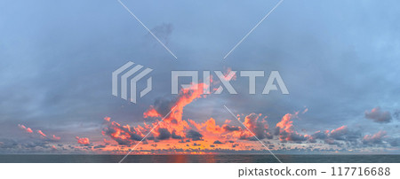 Blue sky with colorful sunrise cloud, nature skyline background 117716688