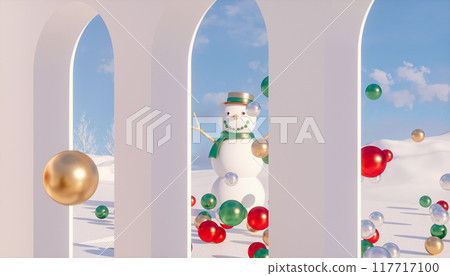 Winter Christmas podium backdrop for product display with snow landscape background. 3d rendering Winter Christmas podium backdrop for product display with snow landscape background. 3d rendering 117717100