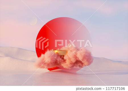Winter Christmas podium backdrop for product display with snow landscape background. 3d rendering Winter Christmas podium backdrop for product display with snow landscape background. 3d rendering 117717106