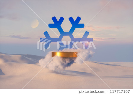 Winter Christmas podium backdrop for product display with snow landscape background. 3d rendering 117717107