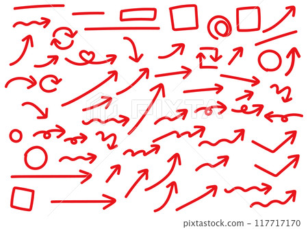 Hand-drawn arrow set, doodle, cute, red 117717170