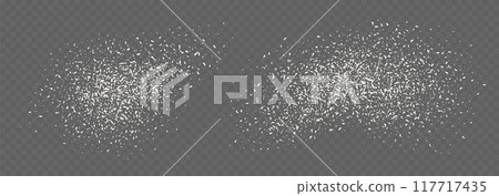 Coconut flakes, flying grated and desiccated coconut powder, dry scattered coco texture Coconut flakes, flying grated and desiccated coconut powder, dry scattered coco texture 117717435