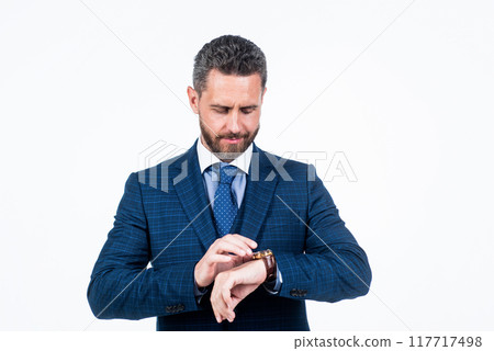 confident male boss watch time. business office life. time management. 117717498
