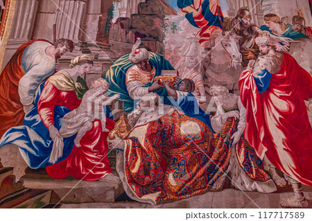 Tapestry in the choir of notre-dame-de-Paris cathedral, Paris, France 117717589