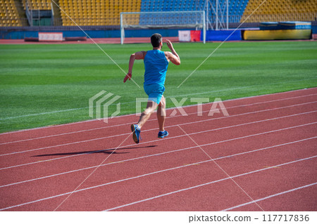 man running fast in road, stamina and endurance 117717836