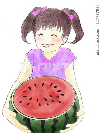 一個女孩拿著西瓜的插圖 117717983