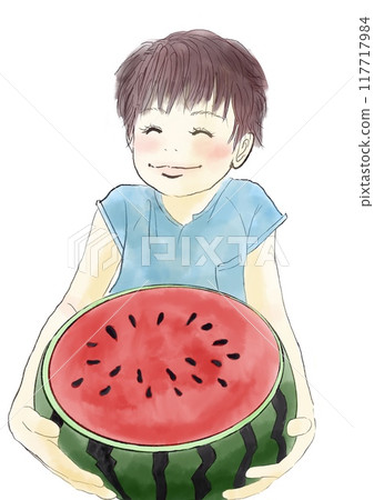 拿著西瓜的男孩插畫 117717984