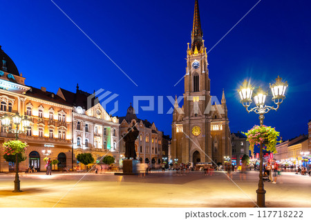 Freedom Square is the main square in Novi Sad, Vojvodina region of Serbia at dawn 117718222