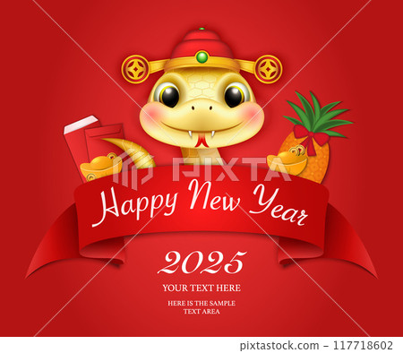 Chinese new year of cute cartoon snake ribbon template and pineapple golden ingot coin red envelope 117718602