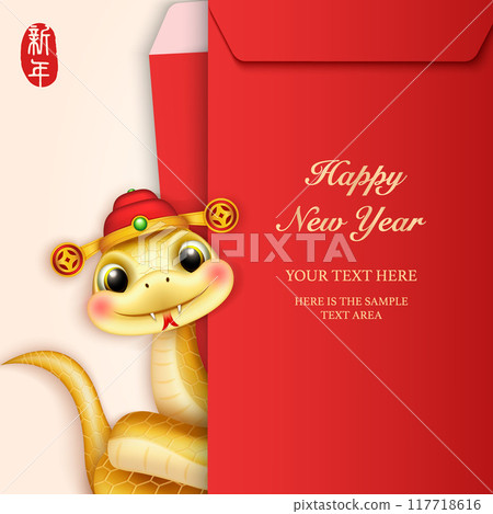 Chinese new year of cute cartoon snake and red envelope template. Chinese translation : New year Chinese new year of cute cartoon snake and red envelope template. Chinese translation : New year 117718616