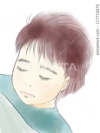 一個可愛的熟睡男孩的插圖 117718878
