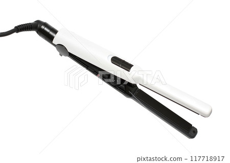 White and black color hair straightener isolated on white background 117718917