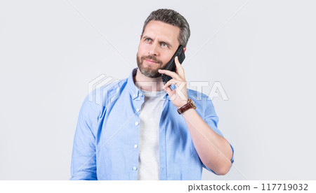 communication call of adult man. photo of man having communication call. 117719032